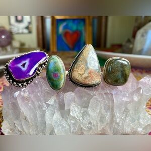 Elegant Multi-Stone Silver Rings Set